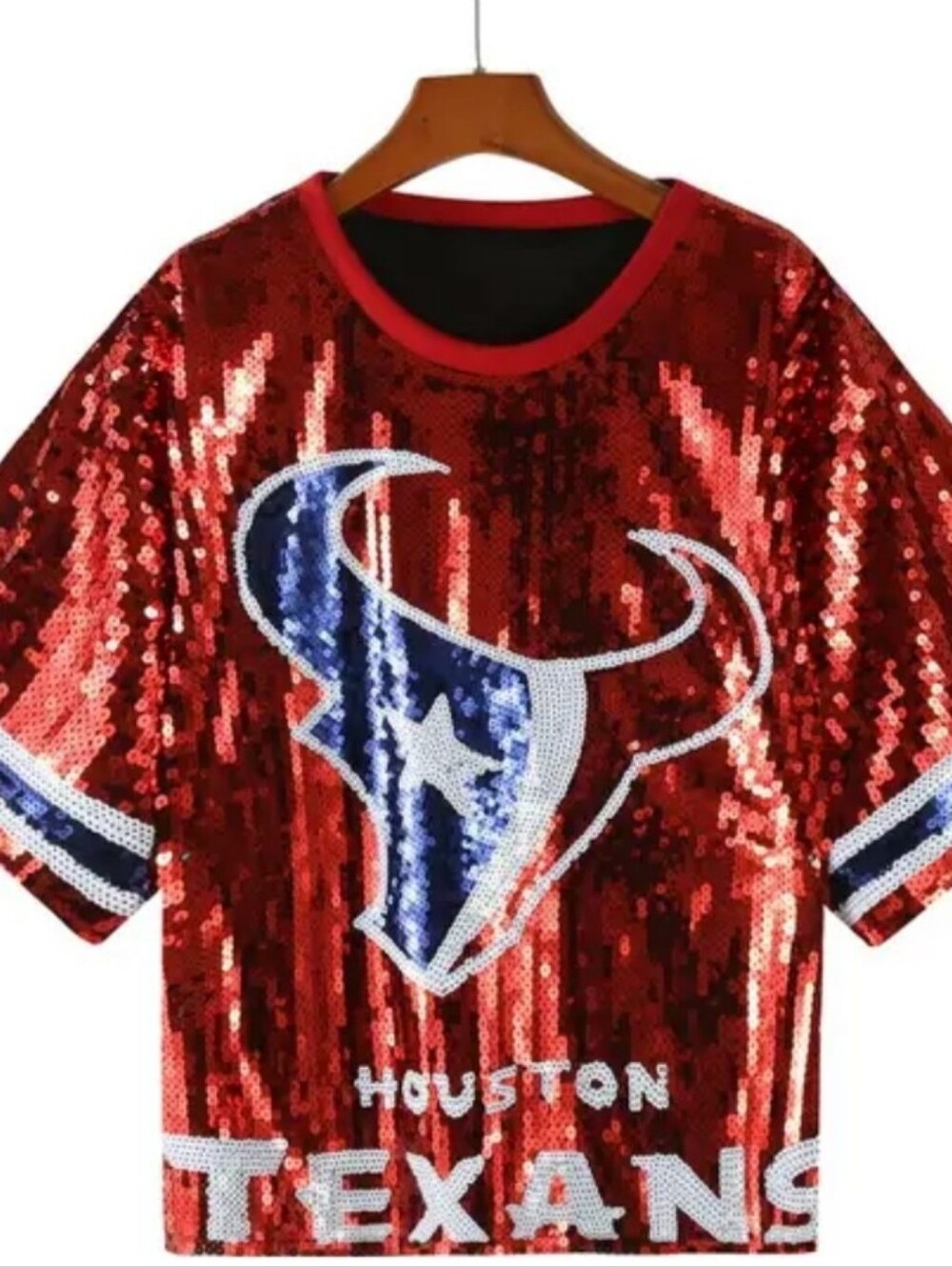 Ladies Sequin Red Houston Texans Cropped Jersey